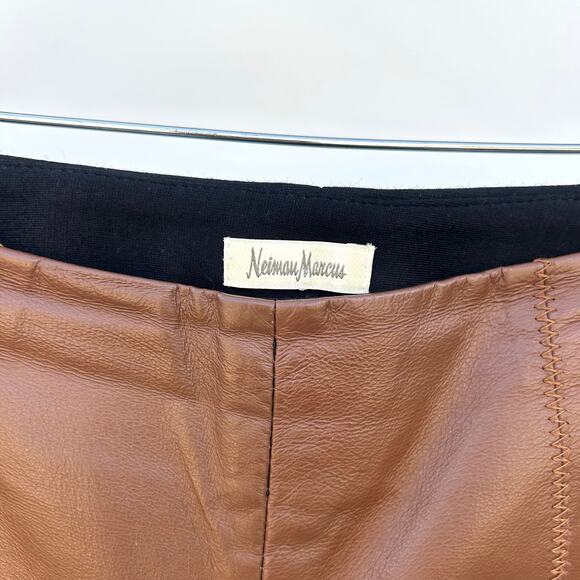 Vintage Neiman Marcus Camel Leather Front Pants Stretchy Low Rise Large Leggings - Picture 7 of 8